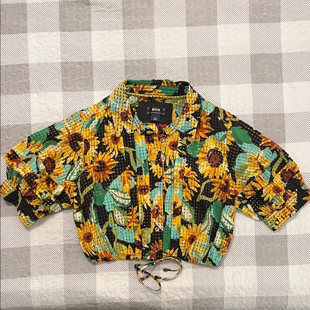 Maeve Sunflower Print Blouse - Yellow and Green